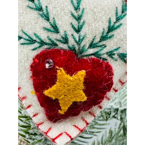 Handmade Felt Heart Ornament Embroidered Christmas Tree Holiday Decor - Picture 4 of 7